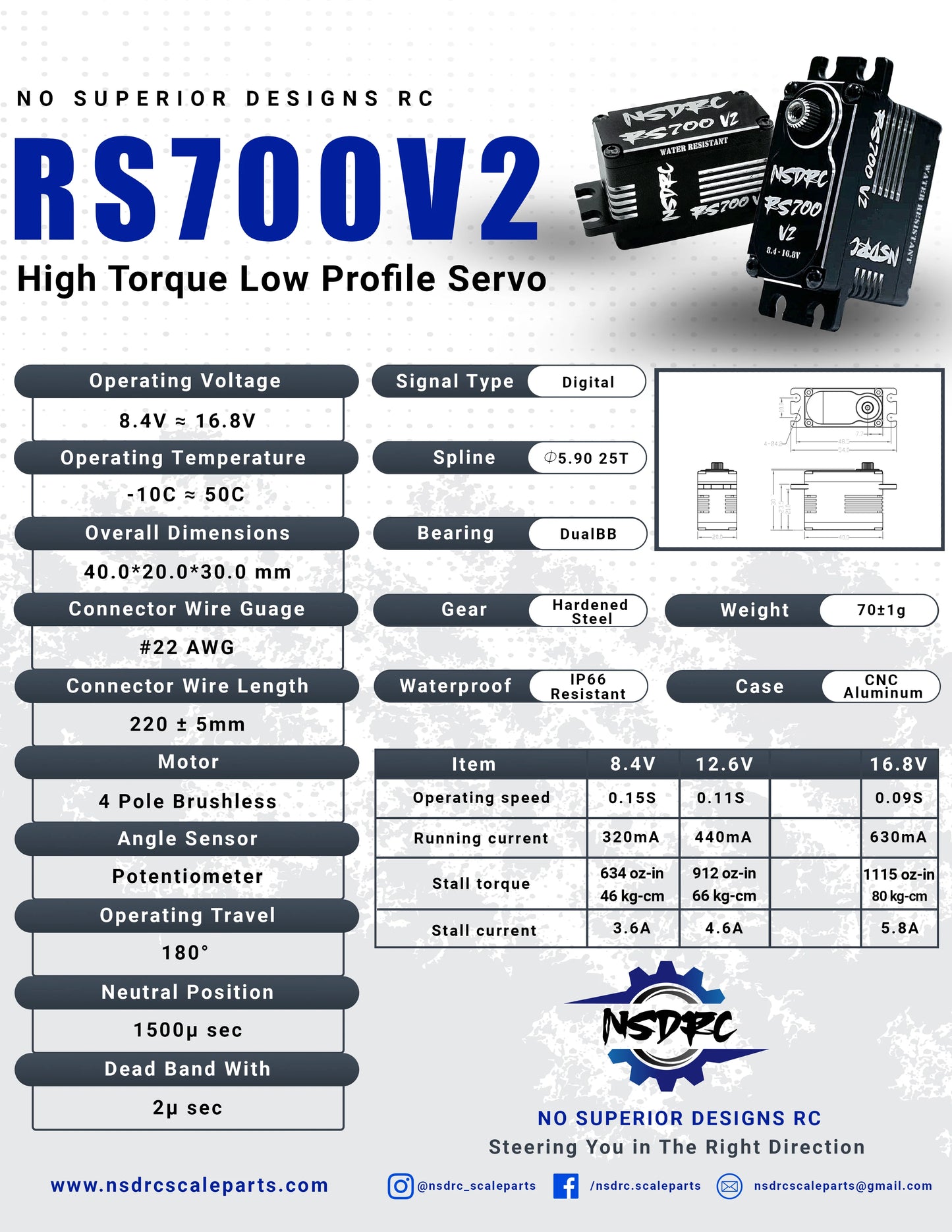 NSDRC RS700 V2 High Torque Low Profile Brushless Servo