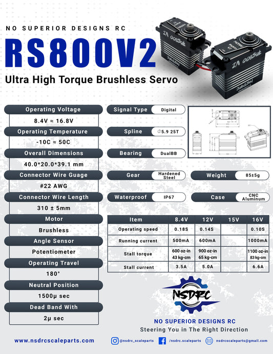 NSDRC RS800 V2 High Torque Low Profile Brushless Servo